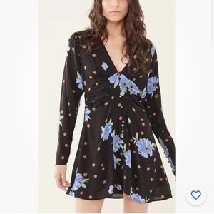 NWT Free People date nigh moonlight combo blue black long sleeve short dress XS